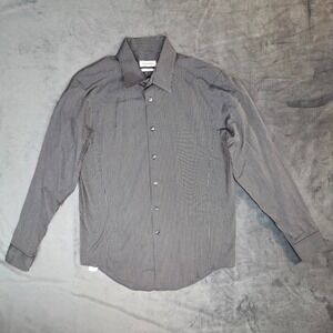 Calvin Klein Mens Slim Fit Dress Shirt Black White Micro Stripe 15.5 34/35